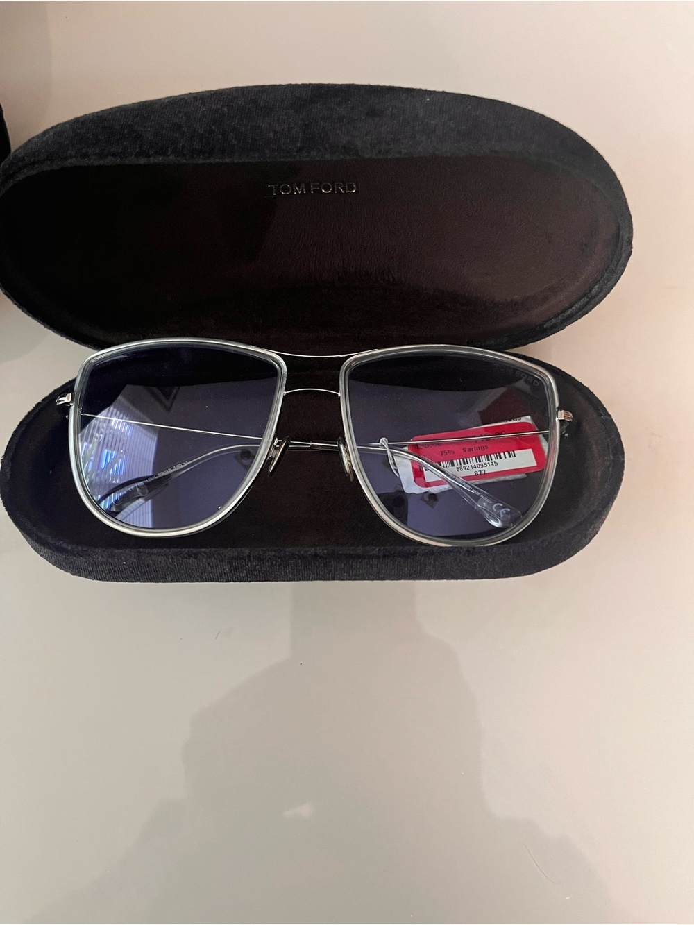 Tom Ford Women's Silver Aviator Sunglasses with Blue Lenses